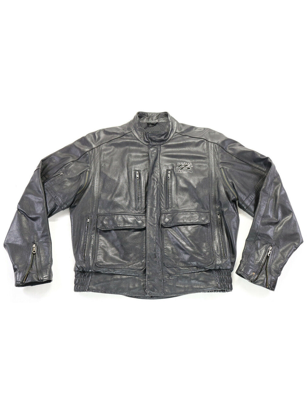 vintage harley davidson bomber jacket M L black leather vents pockets zip snap